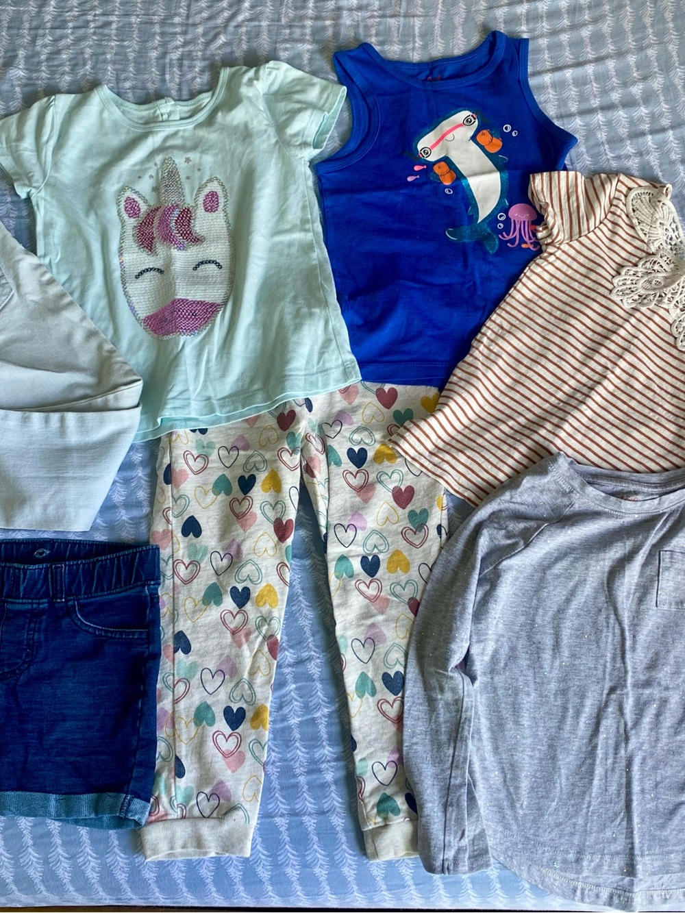 Girls 5T Back To School Sparkles 7 Piece Bundled Set • Tops Shorts Pants
